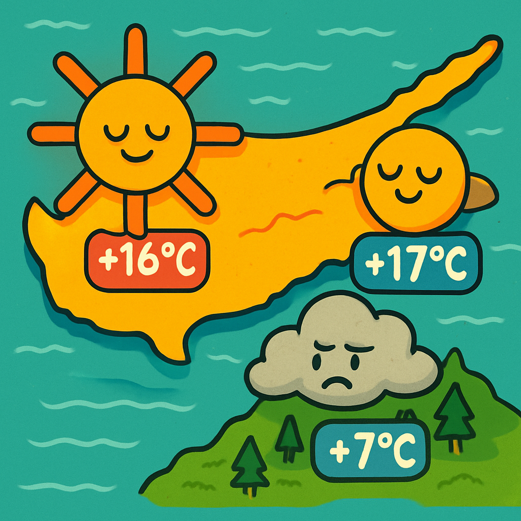 Today in Cyprus, it will be up to +16°C inland, +17°C on the coast, +7°C in the mountains.