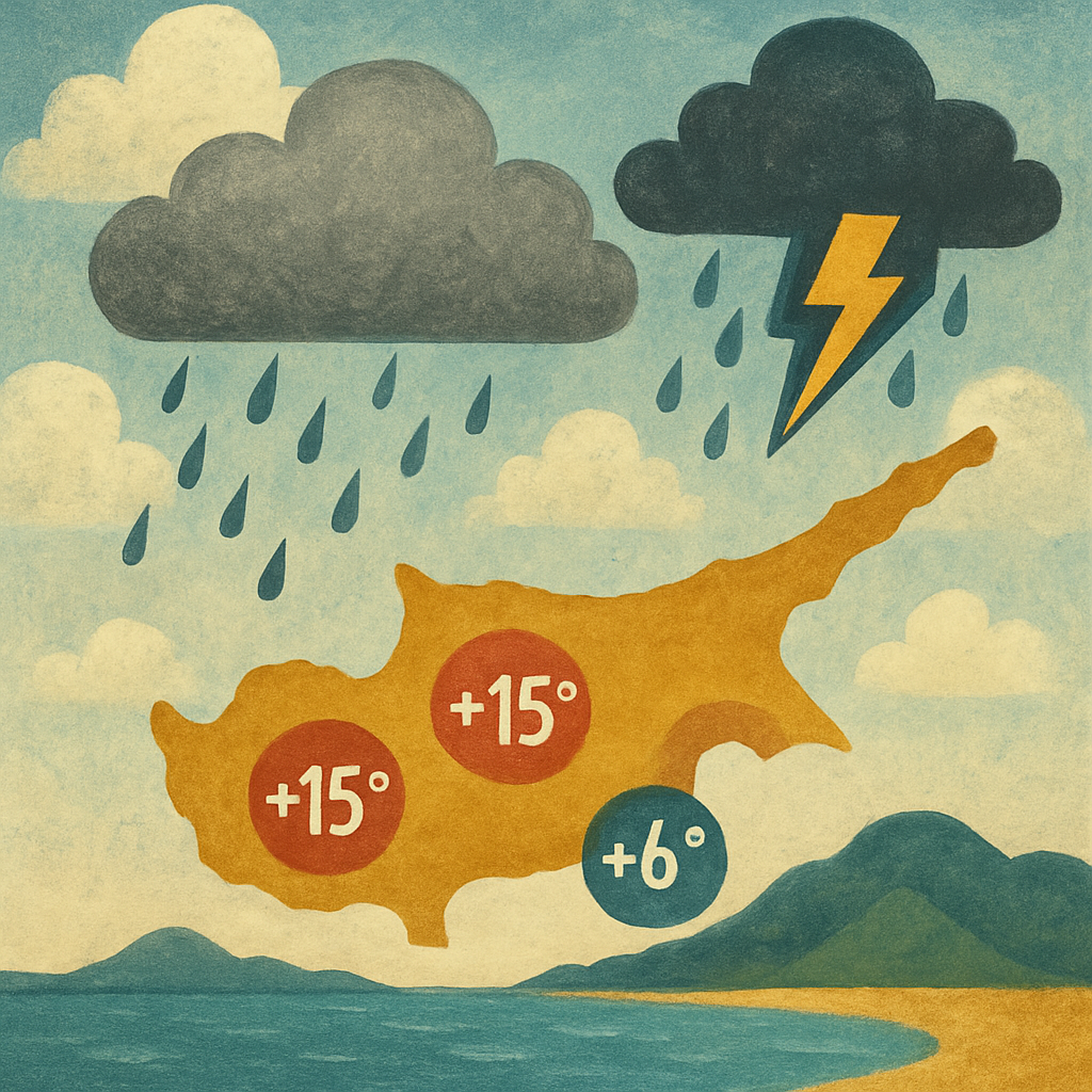 Cloudy with local rain and isolated thunderstorms on Friday in Cyprus.