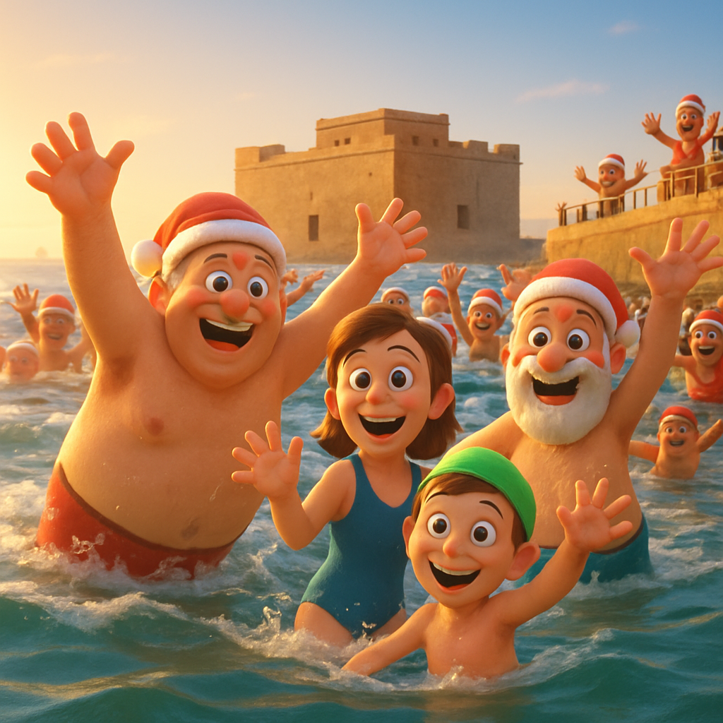 In the morning in Paphos, dozens of swimmers celebrated the New Year in the sea.