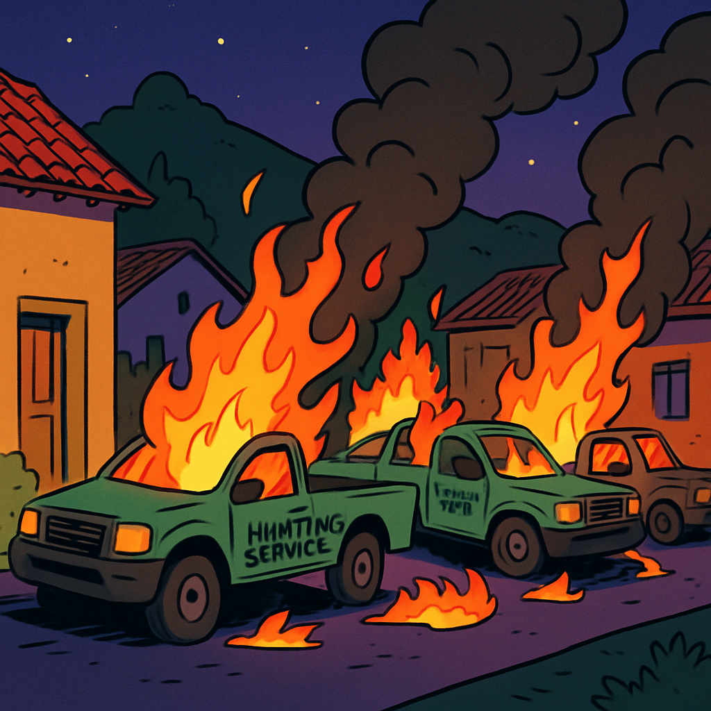 At night in the village of Evrichou, hunting service cars caught fire.