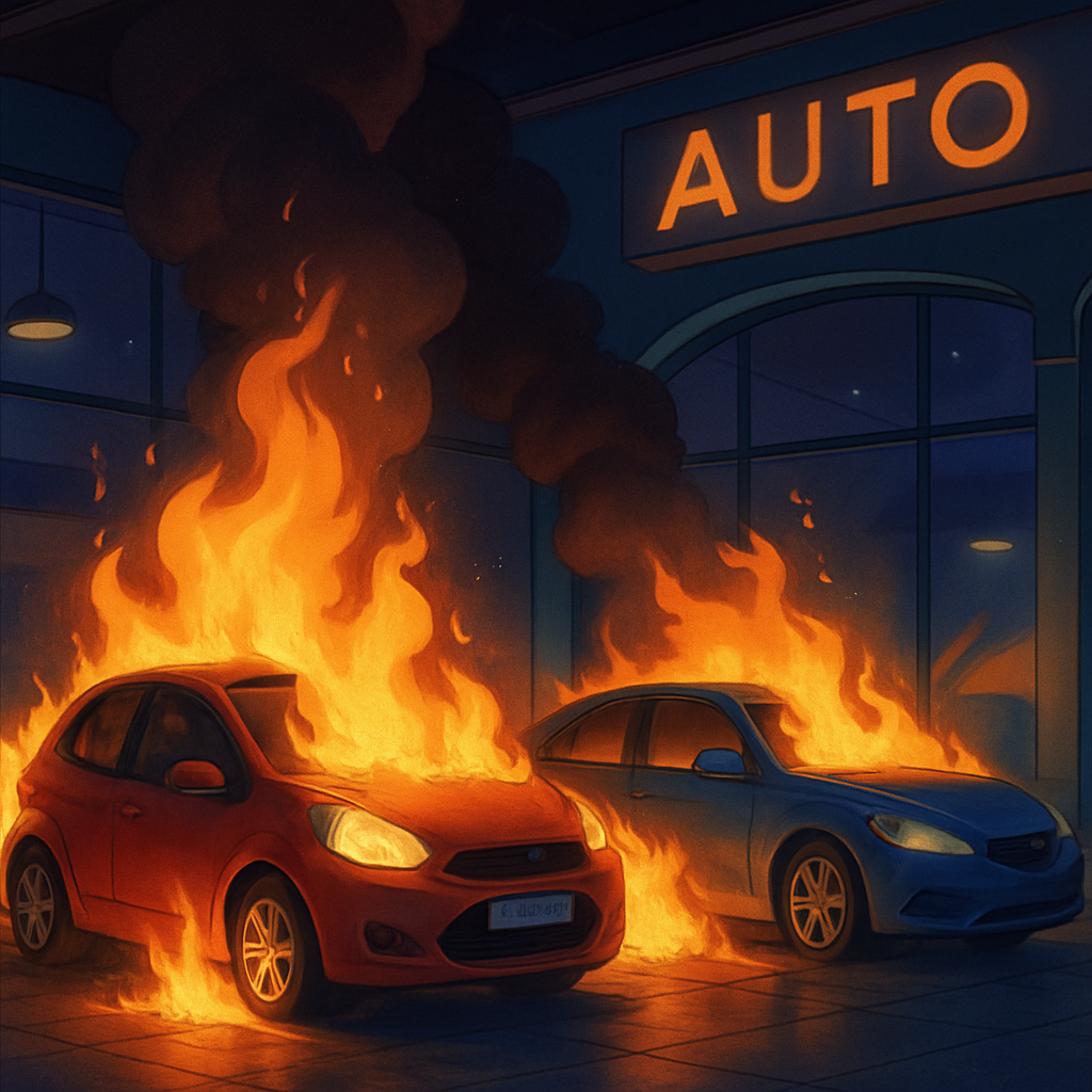 Ночью в одном из автосалонов Пафоса загорелись два автомобиля.