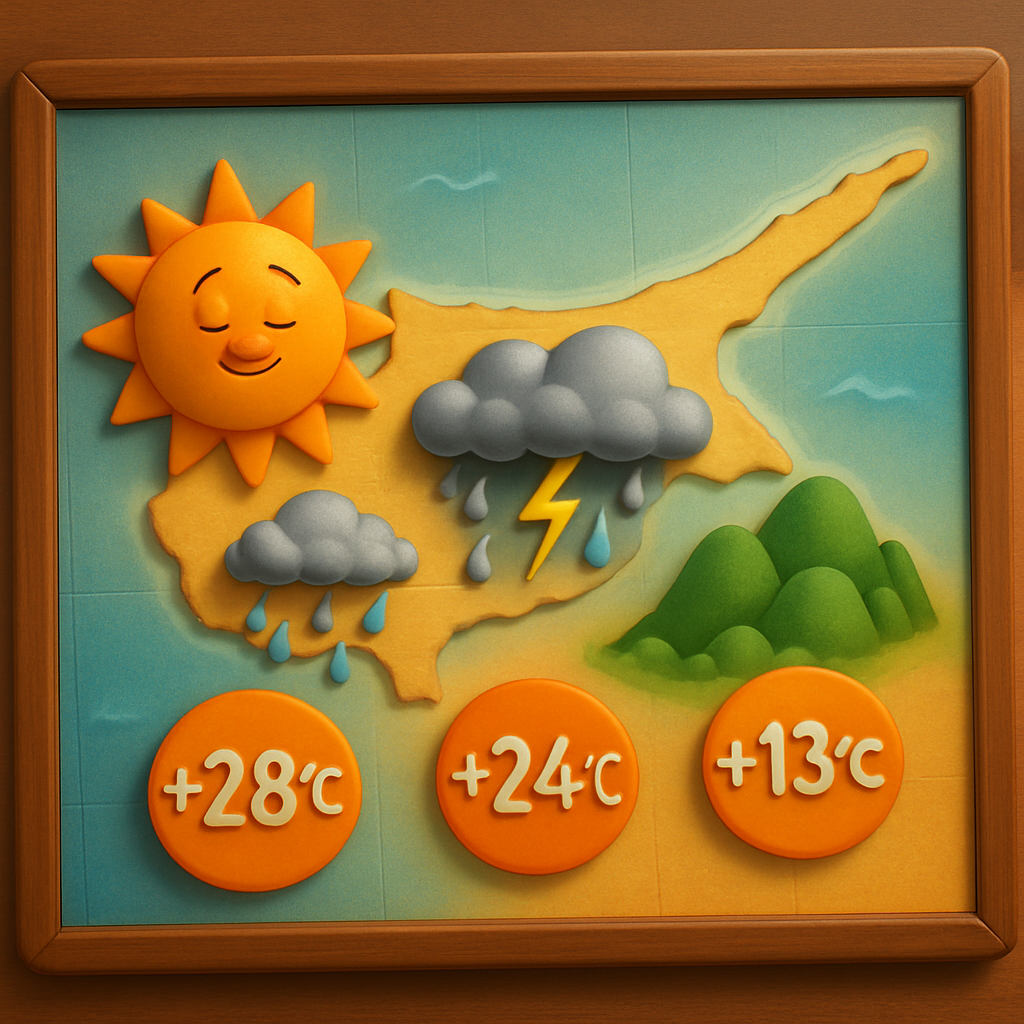 В четверг на Кипре прогнозируются локальные дожди и отдельные грозы.