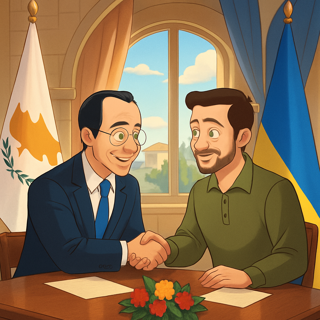 A meeting is taking place in Cyprus between Presidents Nikos Christodoulides and Volodymyr Zelensky.