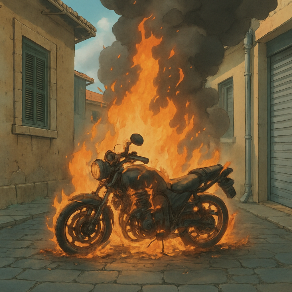 В Никосии пожар уничтожил мотоцикл, который оказался в угоне.