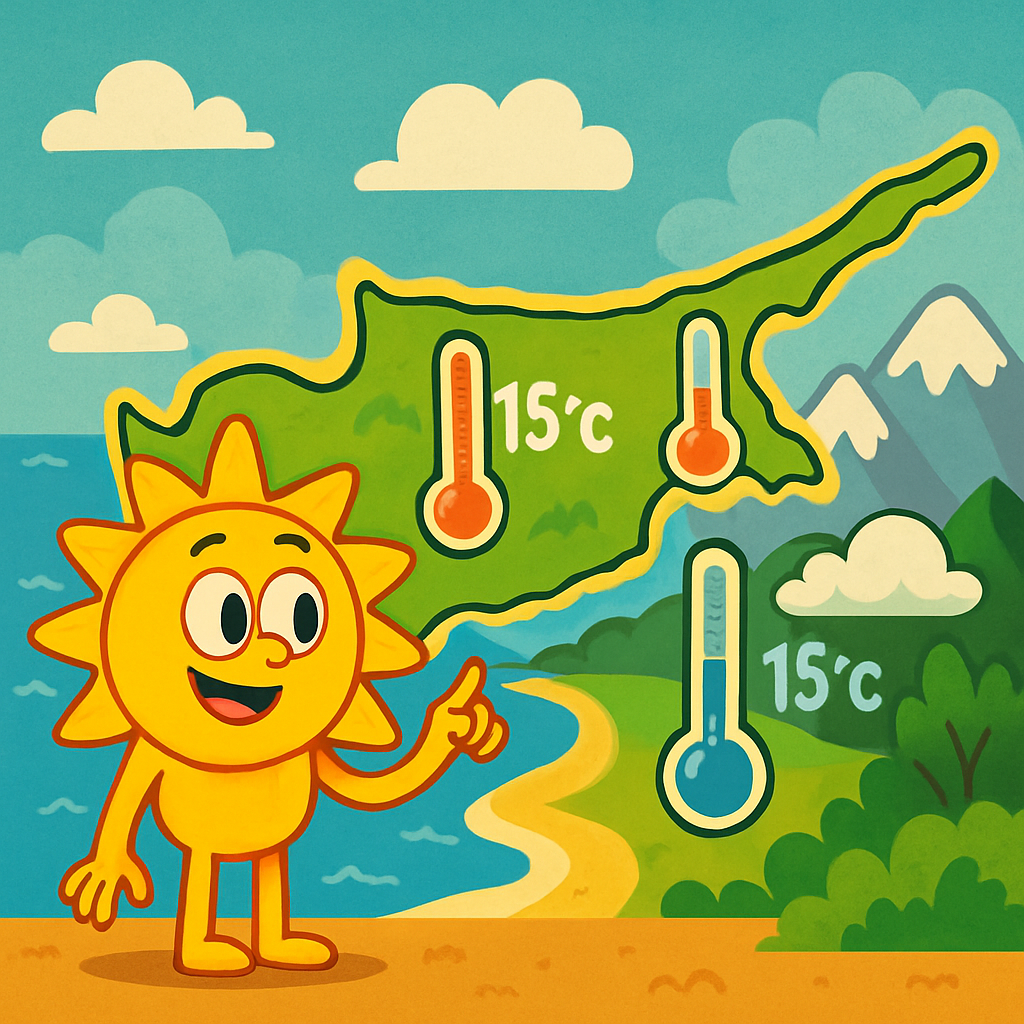 Today in Cyprus, the air temperature will reach +15°C inland, about +17°C on the coast, and up to +6°C in the mountainous areas.