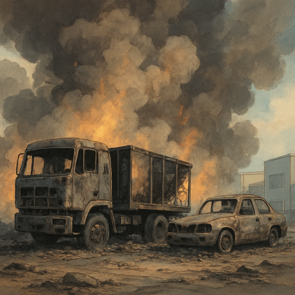 A truck, trailer, and car were destroyed in a fire that broke out in the industrial zone near Paphos on Saturday morning.