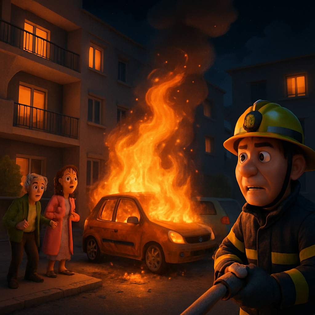 Ночью в Никосии на парковке одного из домов загорелся автомобиль, что привело к эвакуации жителей.