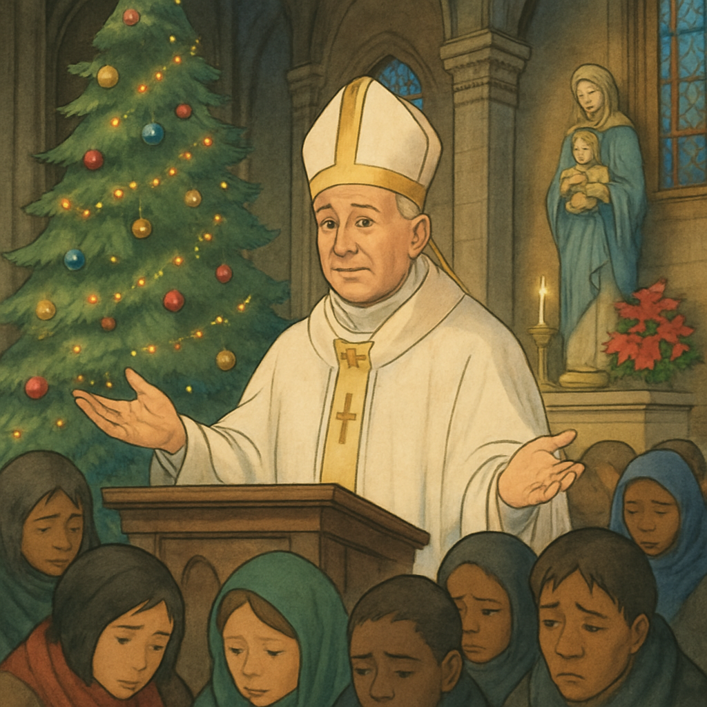 The first US-born pope called on the Catholic faithful on Thursday to reject indifference towards those suffering during the first Christmas address of his pontificate.