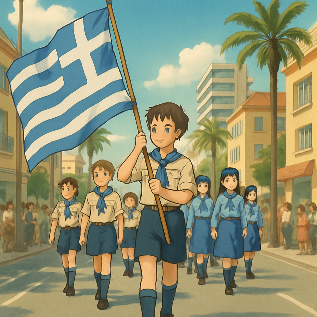 Шествие скаутских организаций в честь Дня Охи по проспекту Макариоса в Лимассоле.