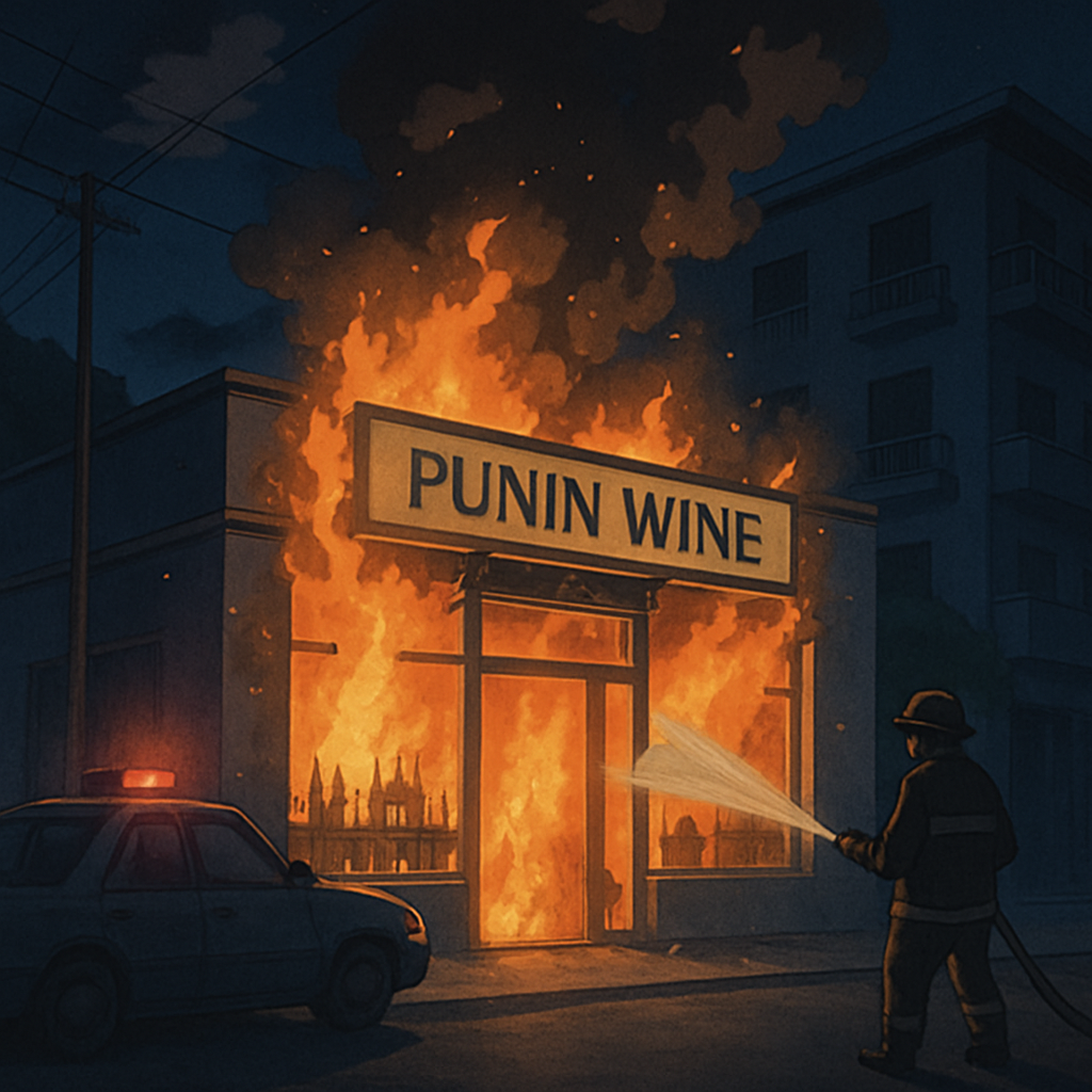 Ночью в Лимассоле подожгли винный бутик PUNIN WINE.