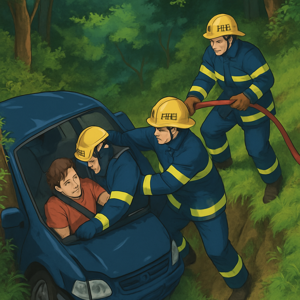 Пожарные спасли водителя, чей автомобиль упал в 10-ти метровый овраг на дороге Никосия-Палехори.