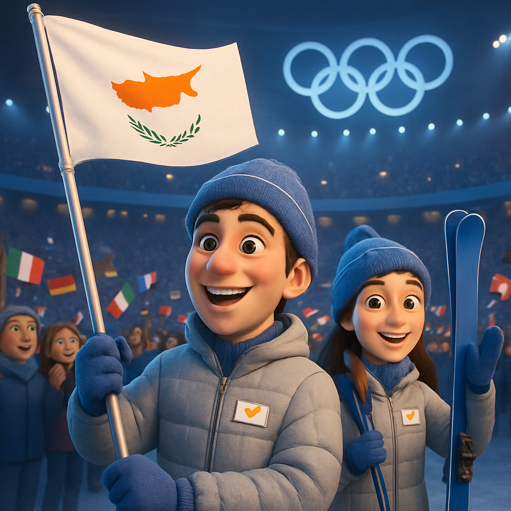 Cypriot athletes at the opening ceremony of the 25th Winter Olympic Games in Milan and Cortina d'Ampezzo.