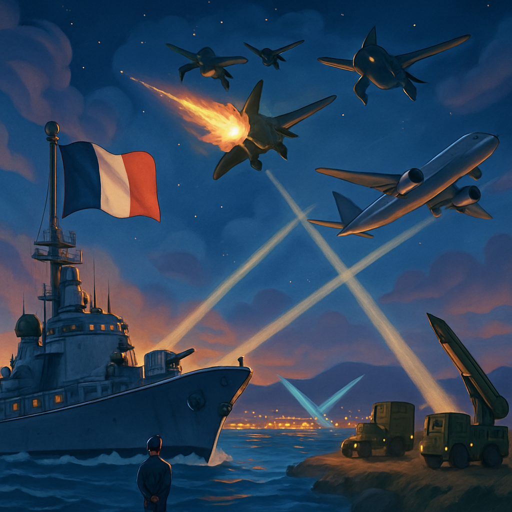 Francia dice que derribó drones "en defensa legítima", enviará el buque de guerra a Chipre y desplegará activos de defensa aérea a aliados mientras los dos primeros vuelos de repatriación se dirigen a París el martes por la noche.