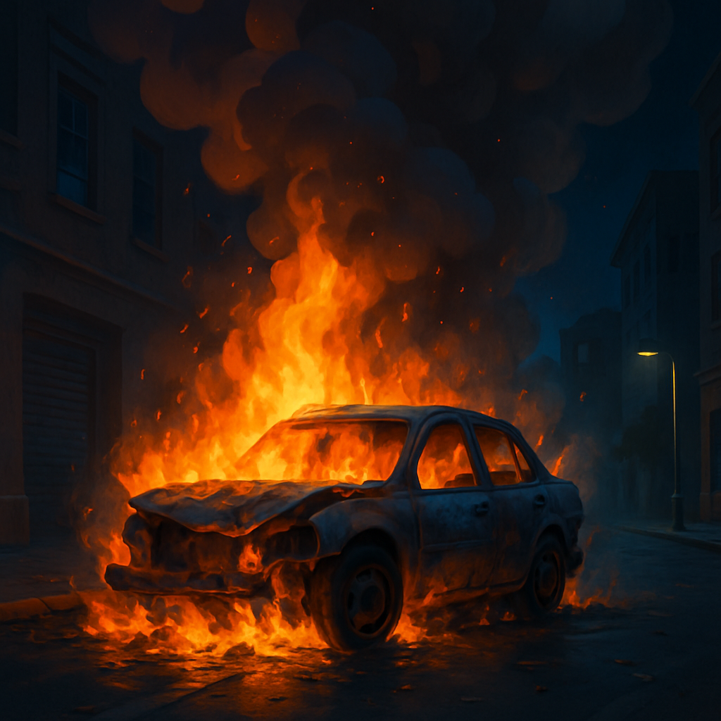 A car caught fire in Limassol during the night and was completely destroyed as a result.