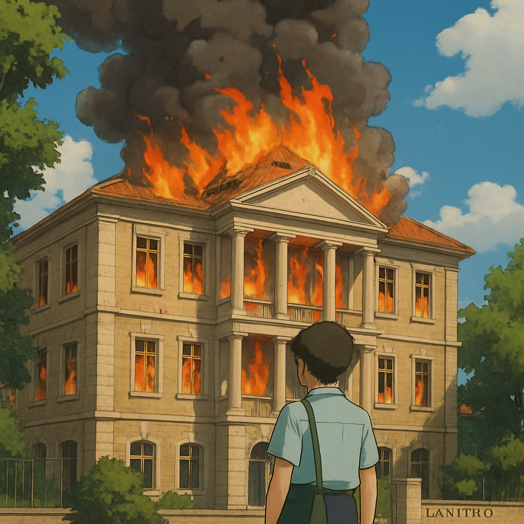 Наш читатель зафиксировал пожар в административном здание в центре Лимассола на территории Laniteio School.