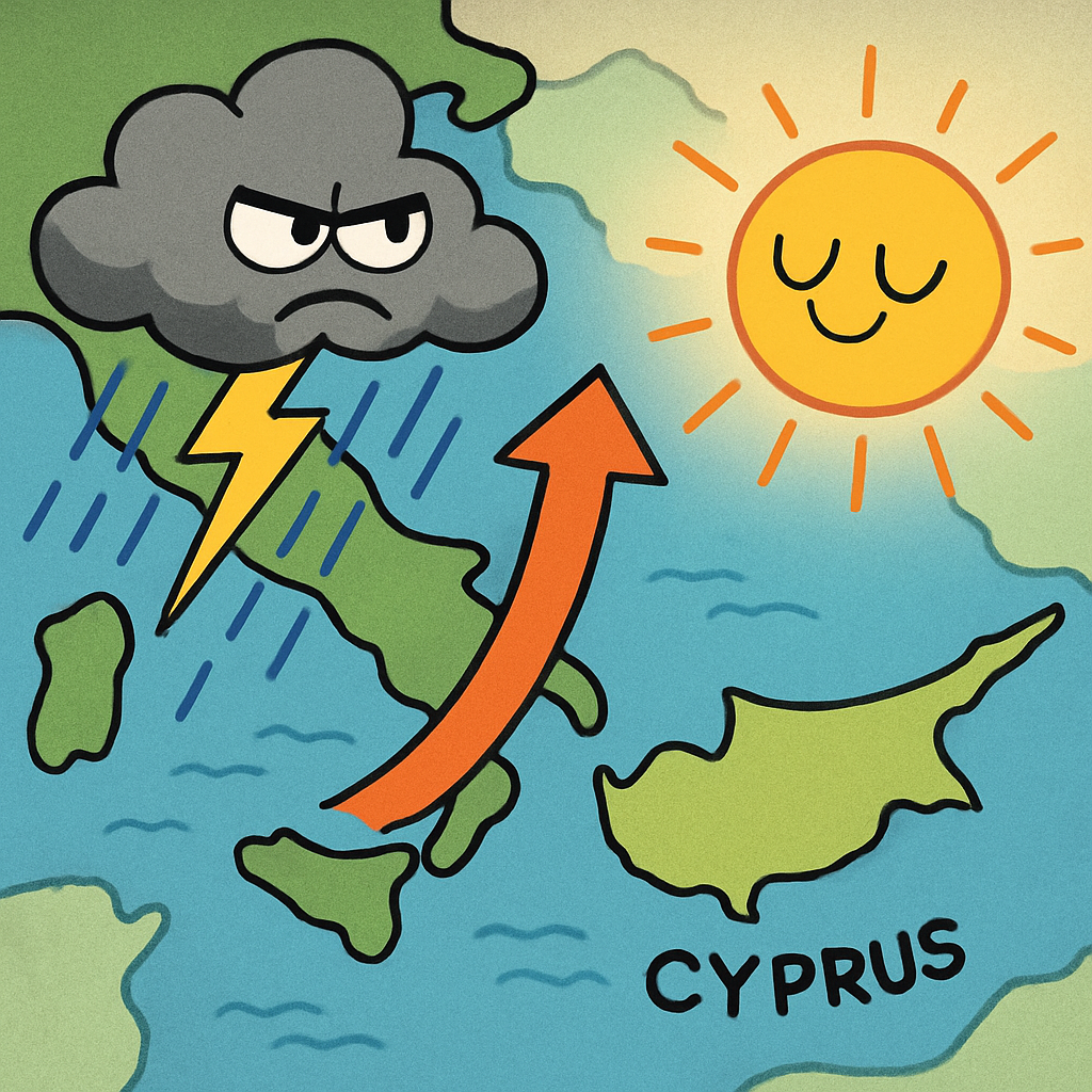 A new wave of bad weather is expected in Cyprus, coming from Italy.