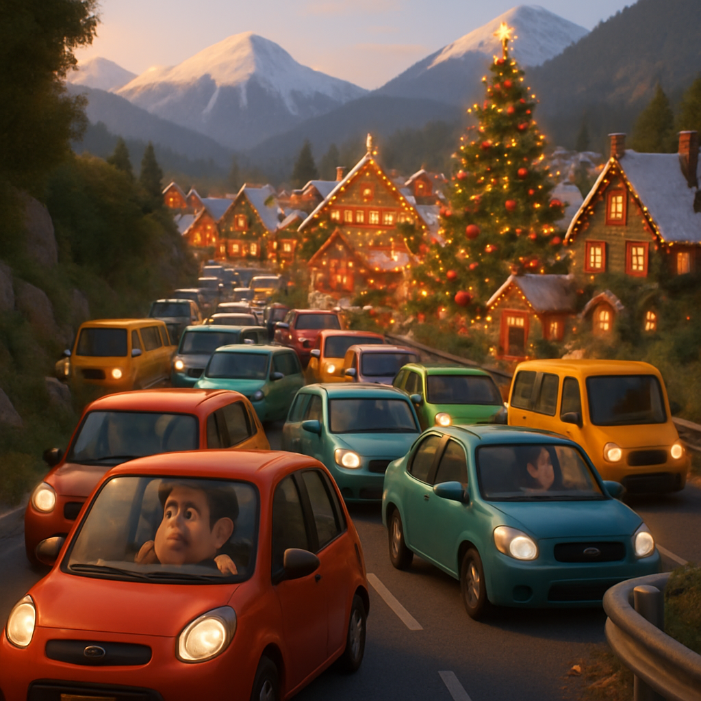 Днем в районе Лефкары образовалась серьезная пробка из-за наплыва посетителей рождественской деревни.