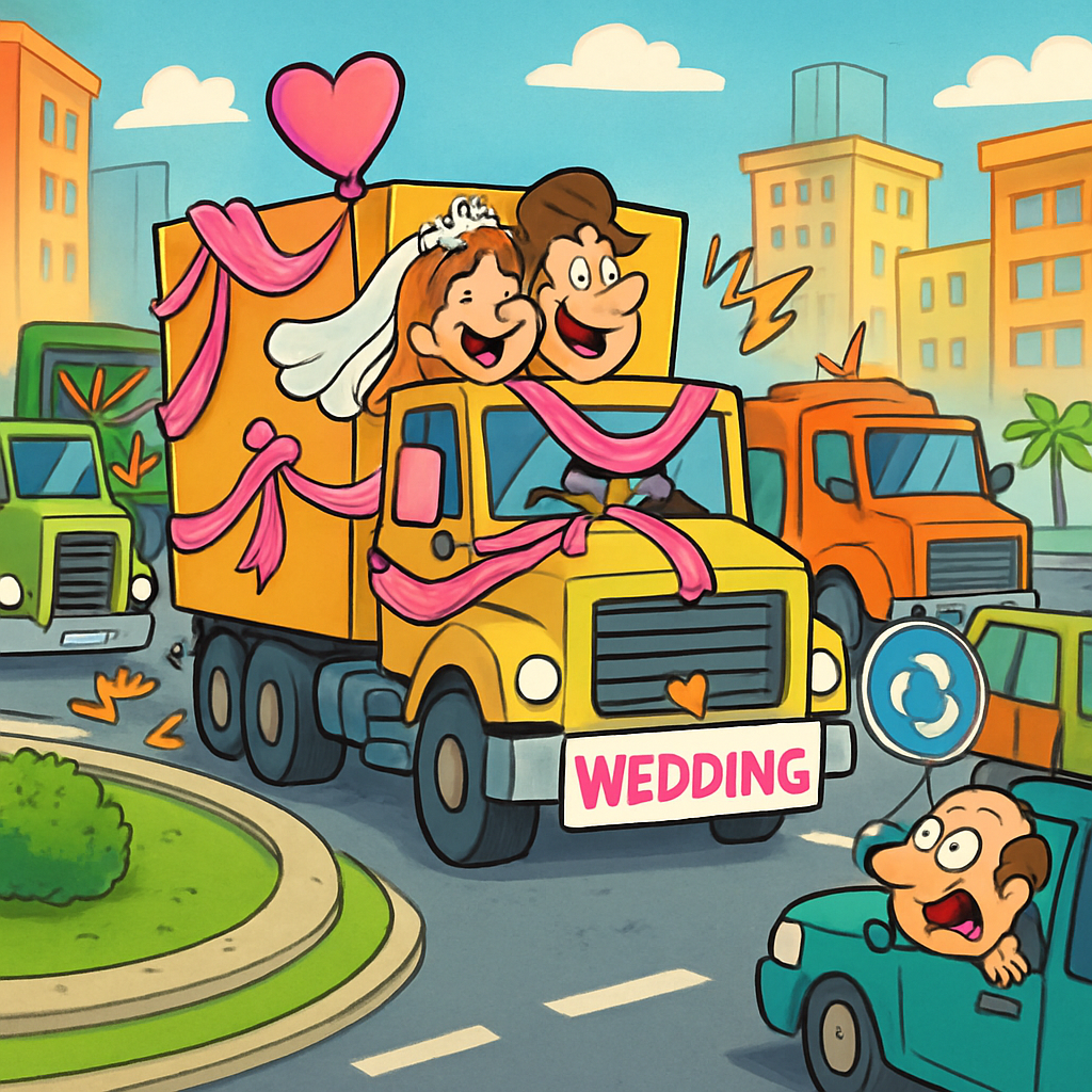 Сегодня в Лимассоле грузовики перекрыли кольцо на проспекте Макарио и долго сигналили в честь свадьбы.