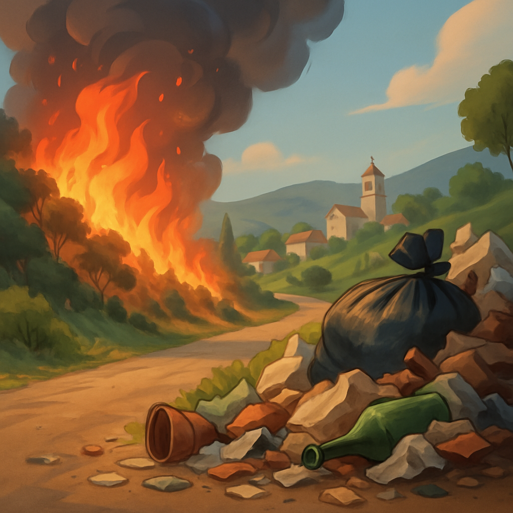 Пожар, вспыхнувший вчера недалеко от деревни Омодос, начался из-за кучи мусора, оставленной на обочине дороги.