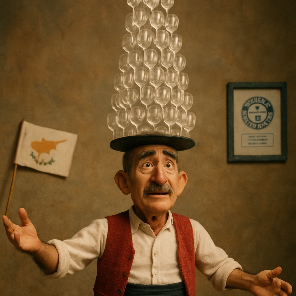 64-летний кипрский танцор побил мировой рекорд Гиннесса, удерживая 511 винных бокалов на голове.