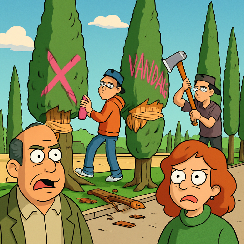 Вандалы попортили охраняемые кипарисы в районе Ларнаки; экологи требуют расследования полицией.