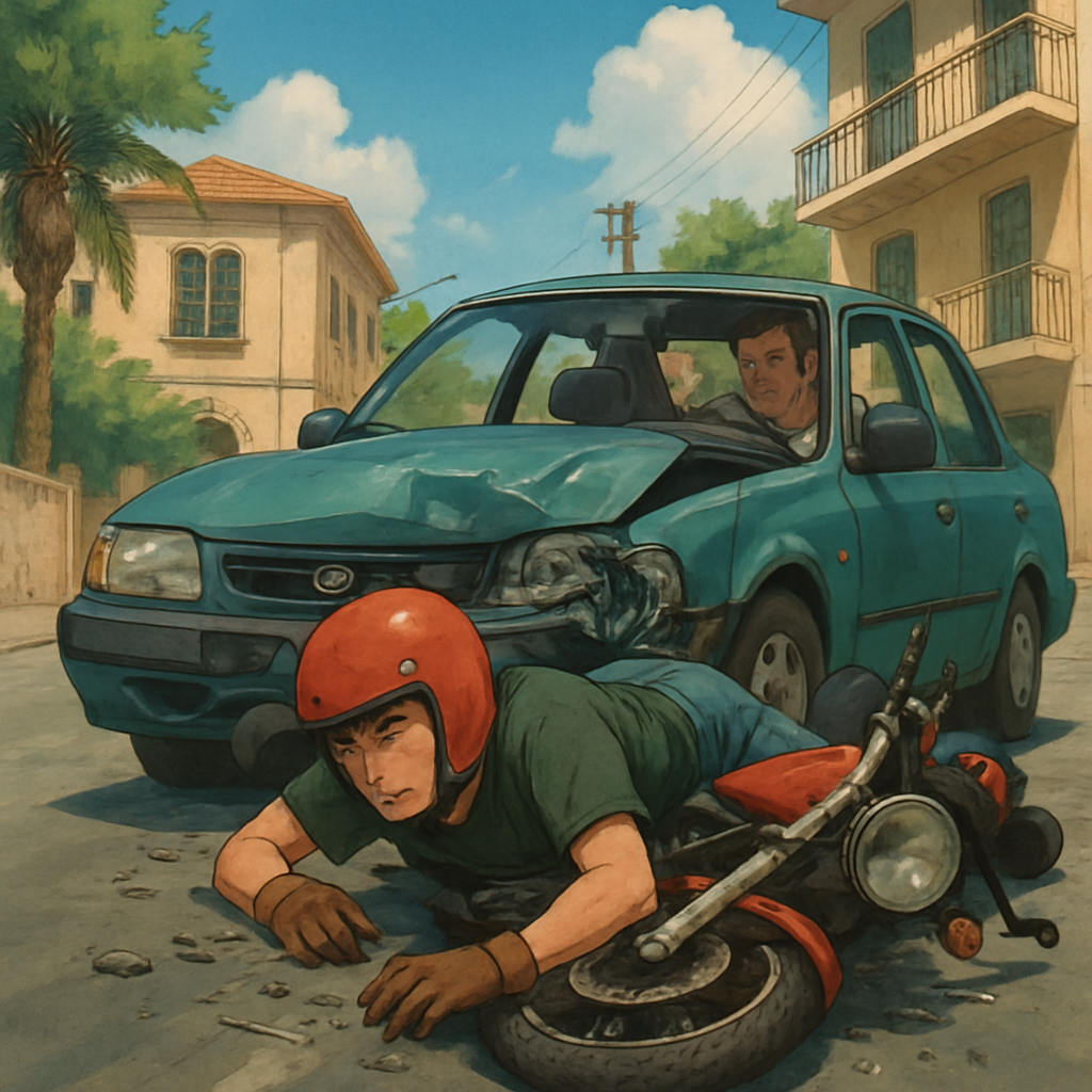 In Limassol, a motorcyclist collided with a car, resulting in serious injuries.