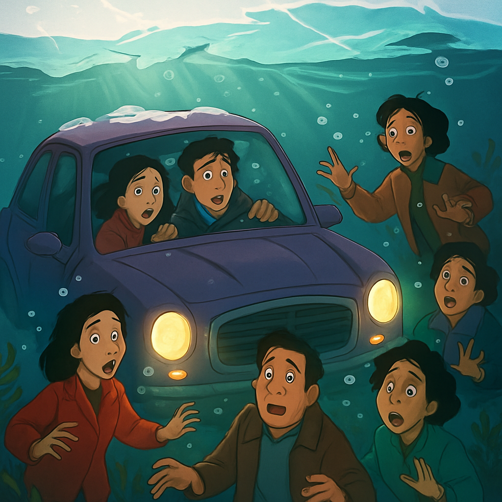 El automóvil se sumergió después de golpear una zona de hielo delgado.