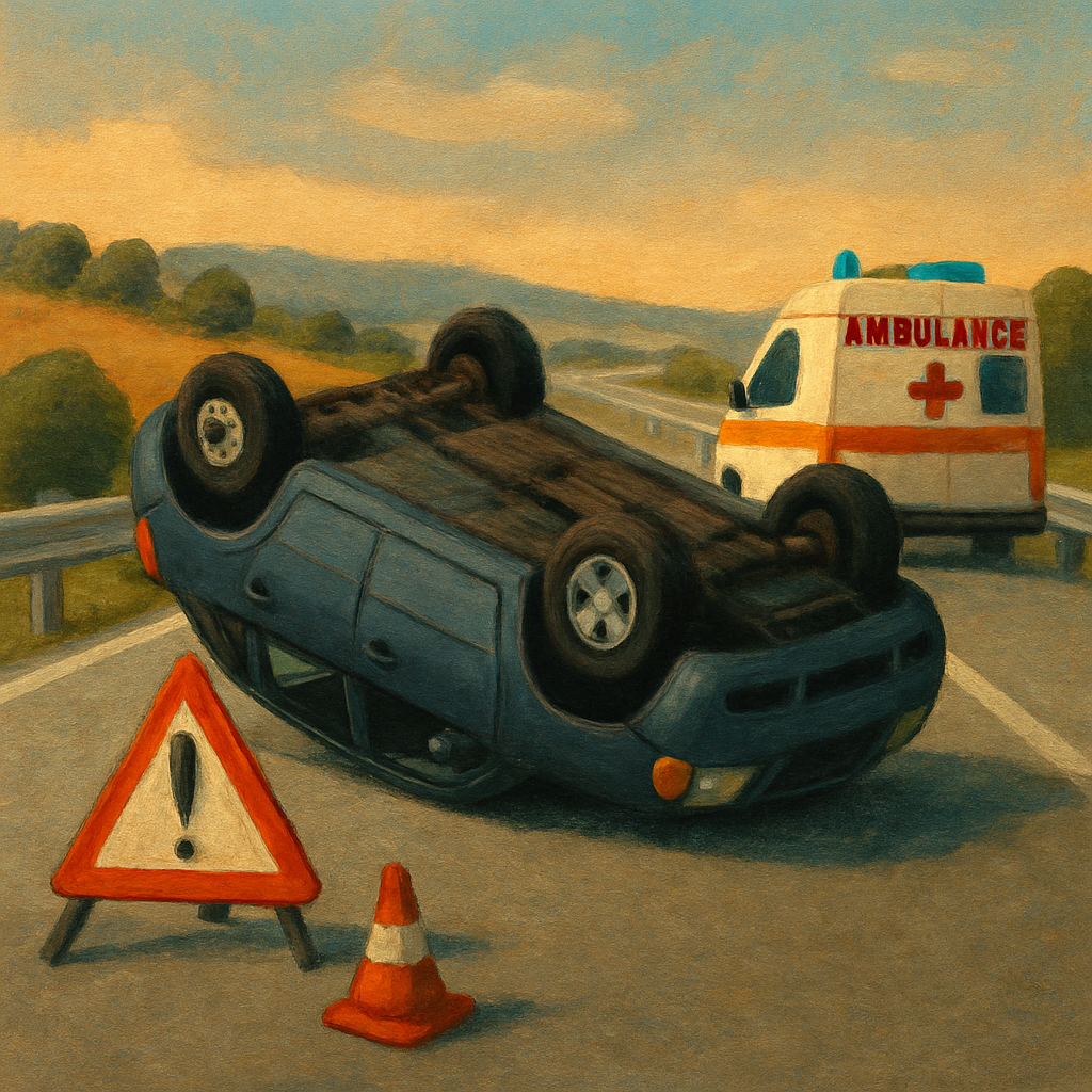 Утром на хайвее Пафос-Лимассол перевернулась машина.