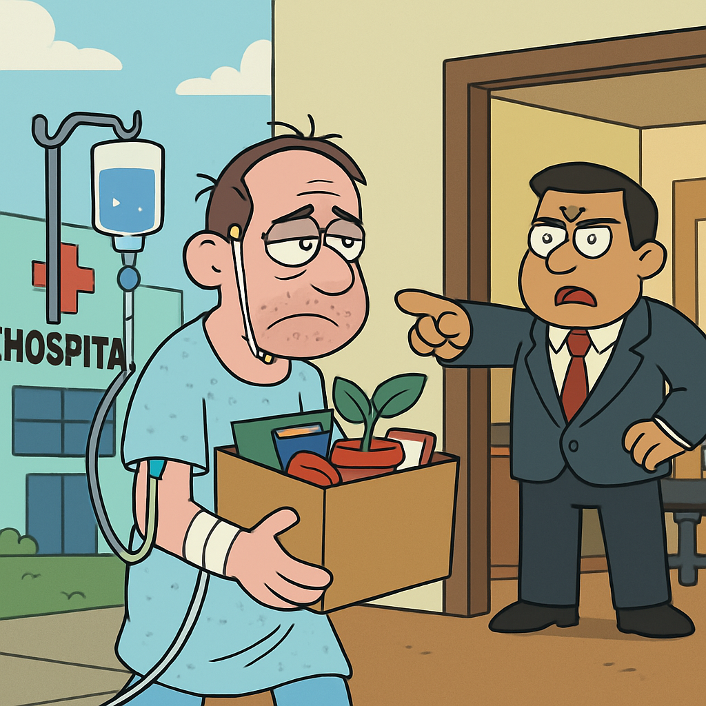 In Cyprus, a man with a chronic illness was fired on his first day back from the hospital.