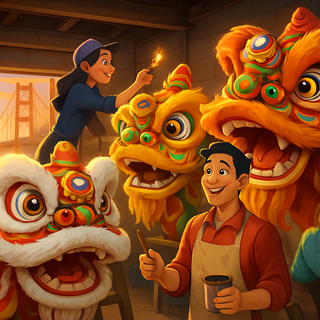 In a San Francisco garage, Corey Chan and his team create giant, spectacular lions that will lead the festivities.