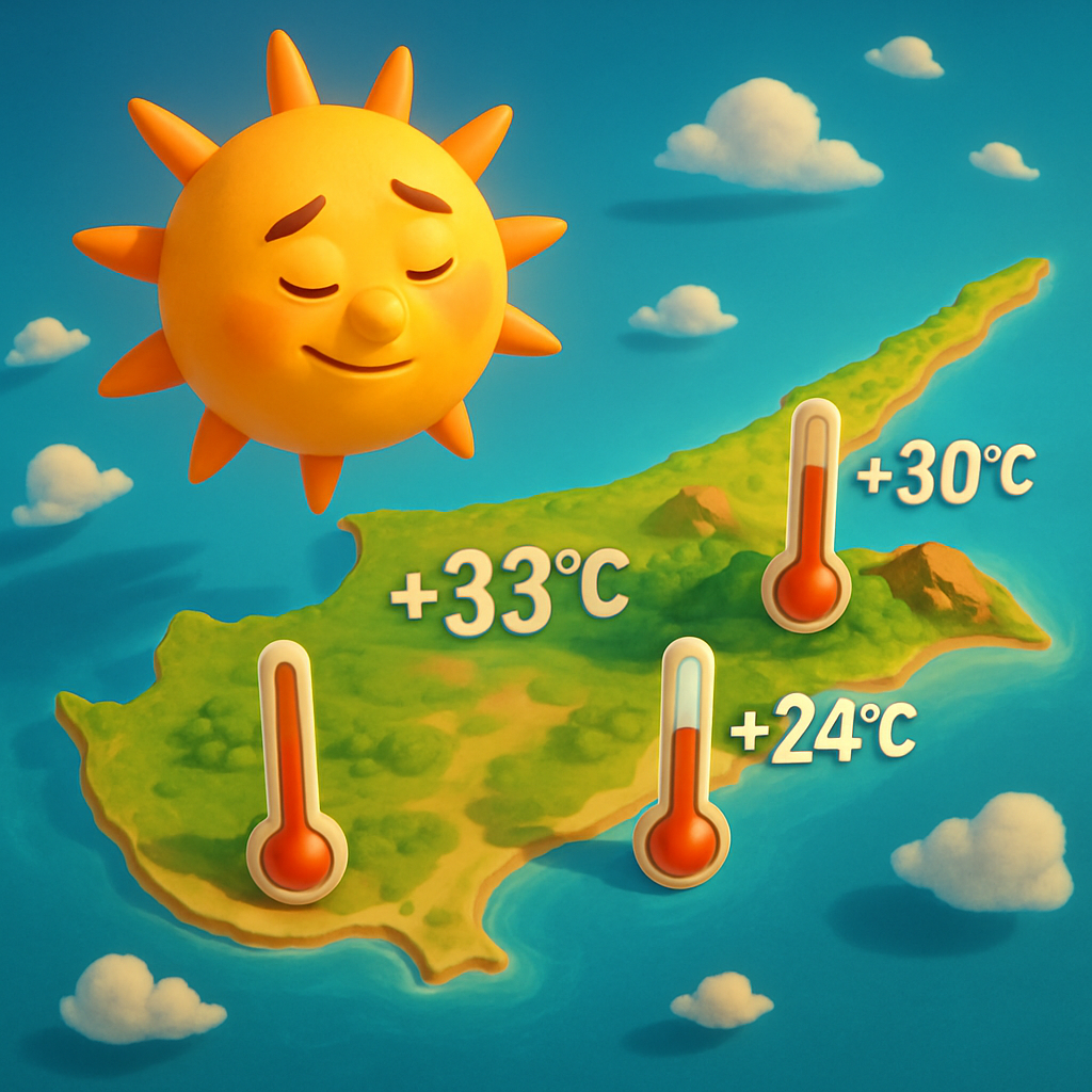 В пятницу на Кипре температура воздуха поднимется до +33С в глубине страны, +30С на побережье и +24С в горах.