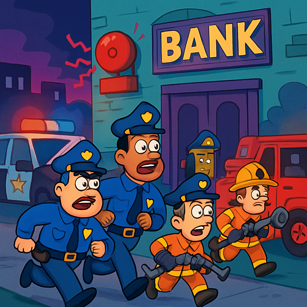 A fire alarm summoned police officers and firefighters to the bank branch shortly before 4 am on Monday.