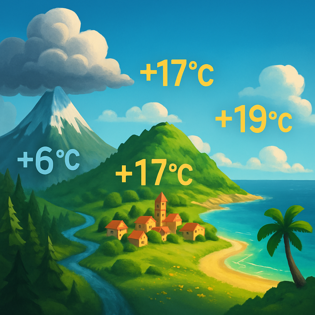The temperature will reach +17°C in the interior of the island, around +19°C on the coast, and +6°C in the mountains.