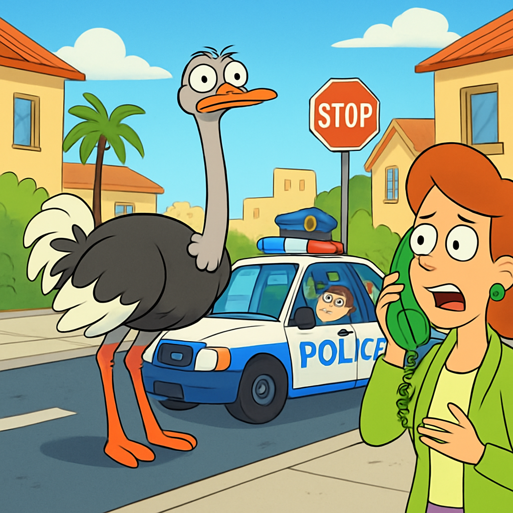 An ostrich was spotted on the road in Paphos.