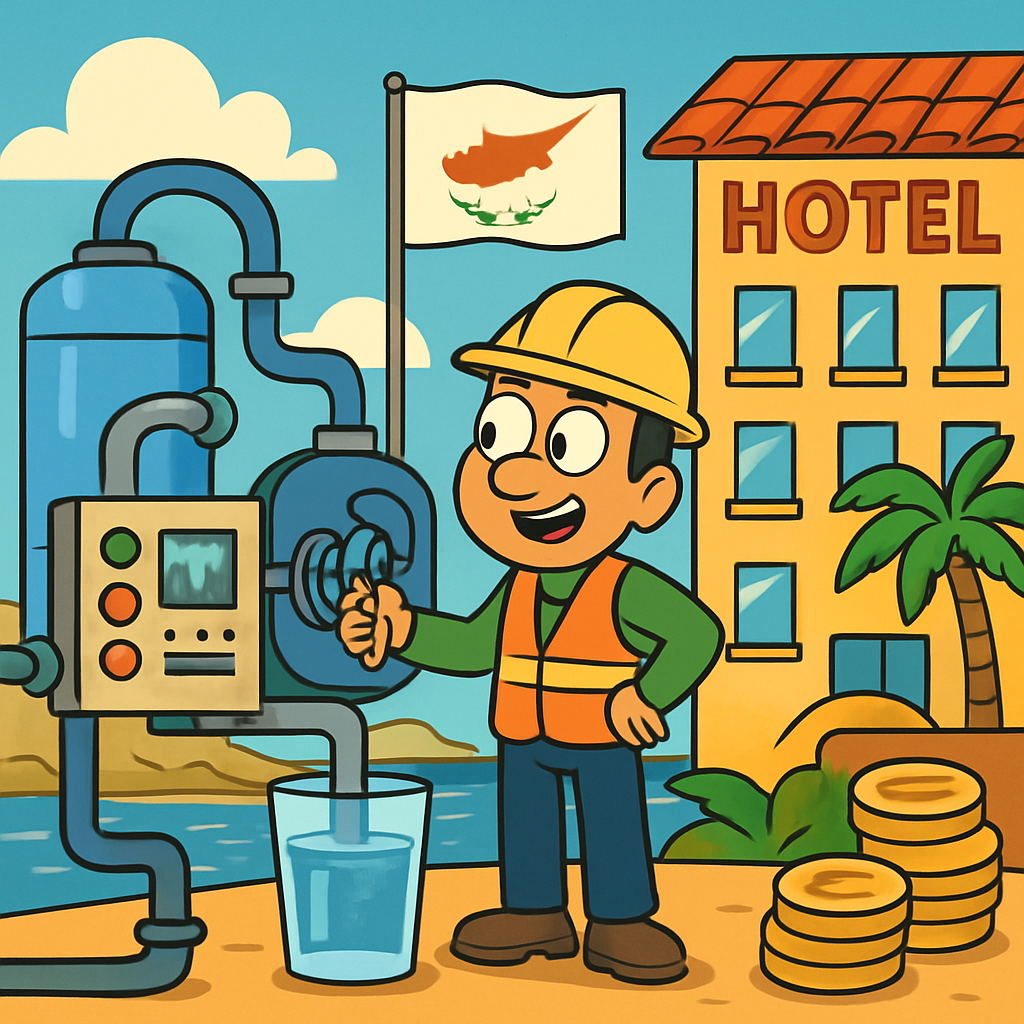 A program has been launched in Cyprus to introduce small desalination plants in hotels to reduce the load on the state water supply.