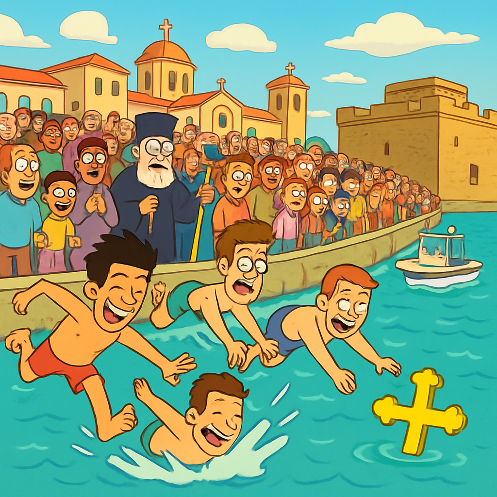 Hundreds of believers and tourists filled the harbor of Paphos today, observing the celebration of Epiphany, as Cypriot daredevils dove into the sea for the cross, and witnessed the religious part of the ceremony, led by Archbishop Georgios of Cyprus in the presence of President Nikos Christodoulides.