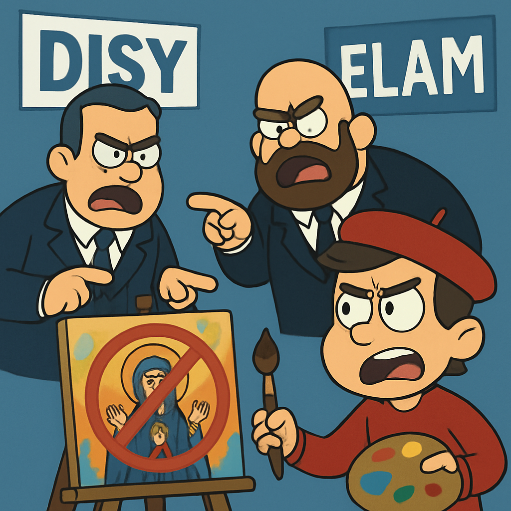 Политические партии DISY и ELAM публично обвинили работы художника в нападке на религиозное сознание общественности.