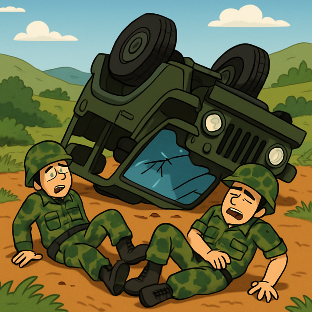 Два солдата Национальной гвардии Кипра получили травмы, когда их автомобиль перевернулся на грунтовой дороге во время учебных маневров.