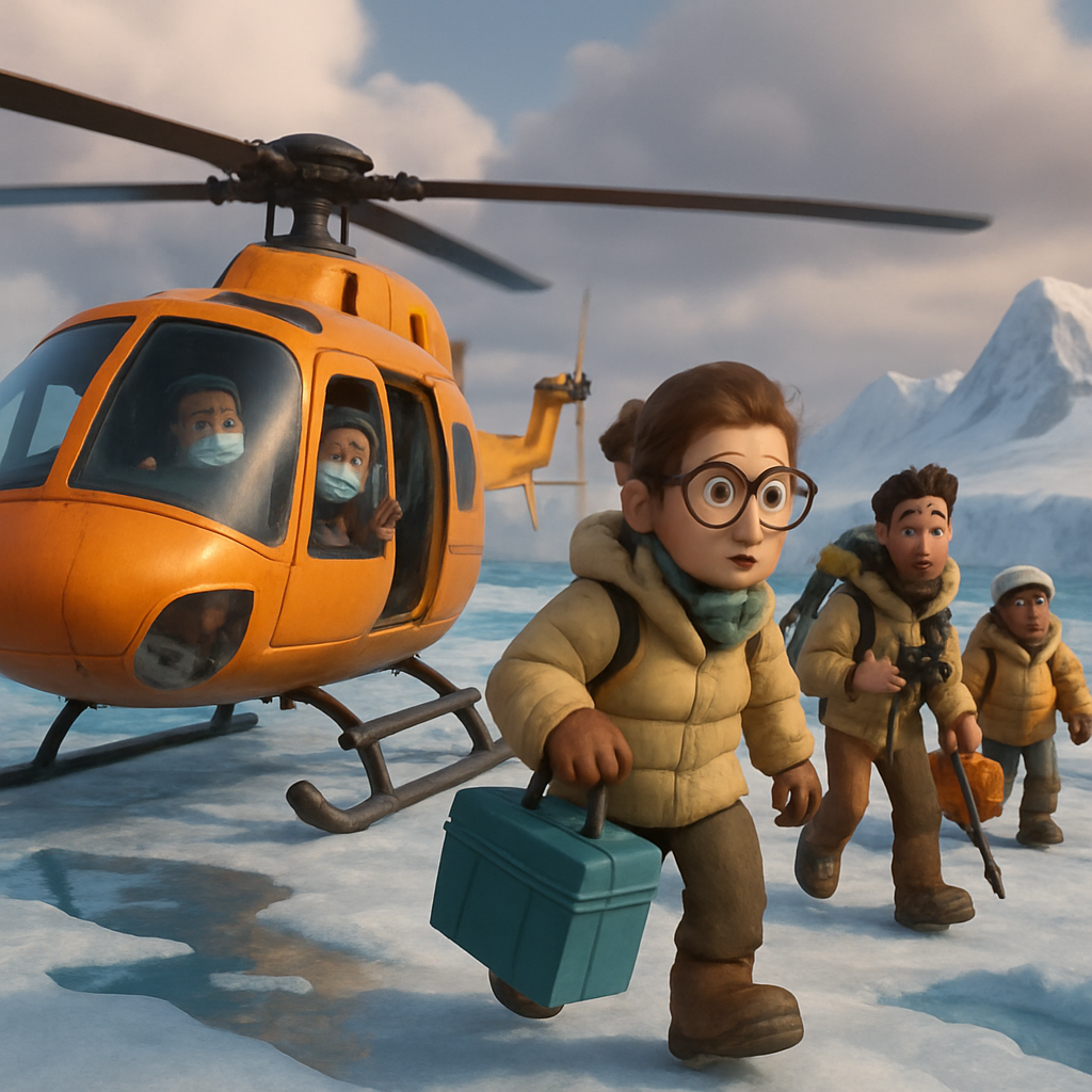 Low clouds have lifted long enough for helicopters to ferry scientists and their gear to a fast-melting glacier on the edge of Antarctica.