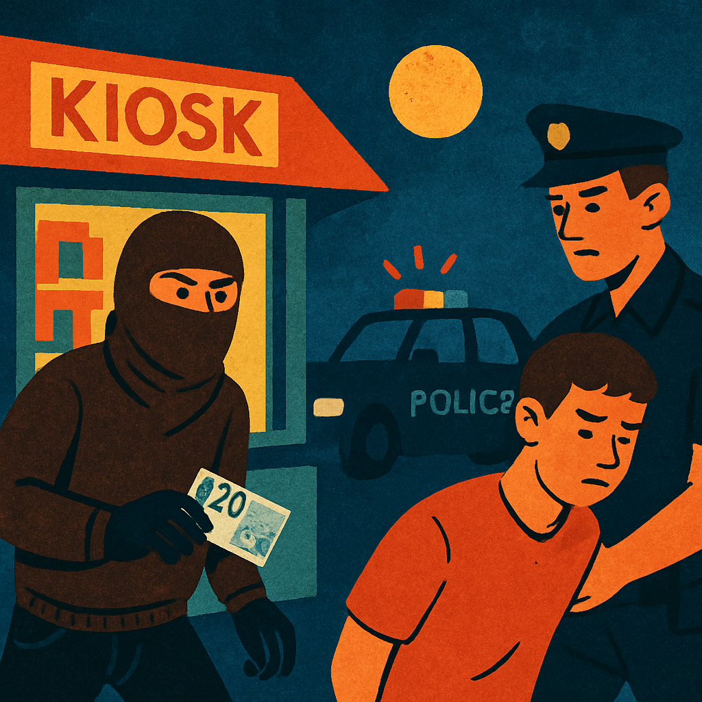 In Livadia (Larnaca), a man with his face covered by a scarf robbed a kiosk, stealing 20 euros.