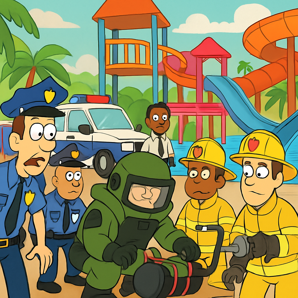 Полиция, эксперты по взрывчатым веществам, пожарная служба и другие специалисты прибыли в аквапарк Айя-Напы, где, по сообщениям, было обнаружено взрывное устройство.