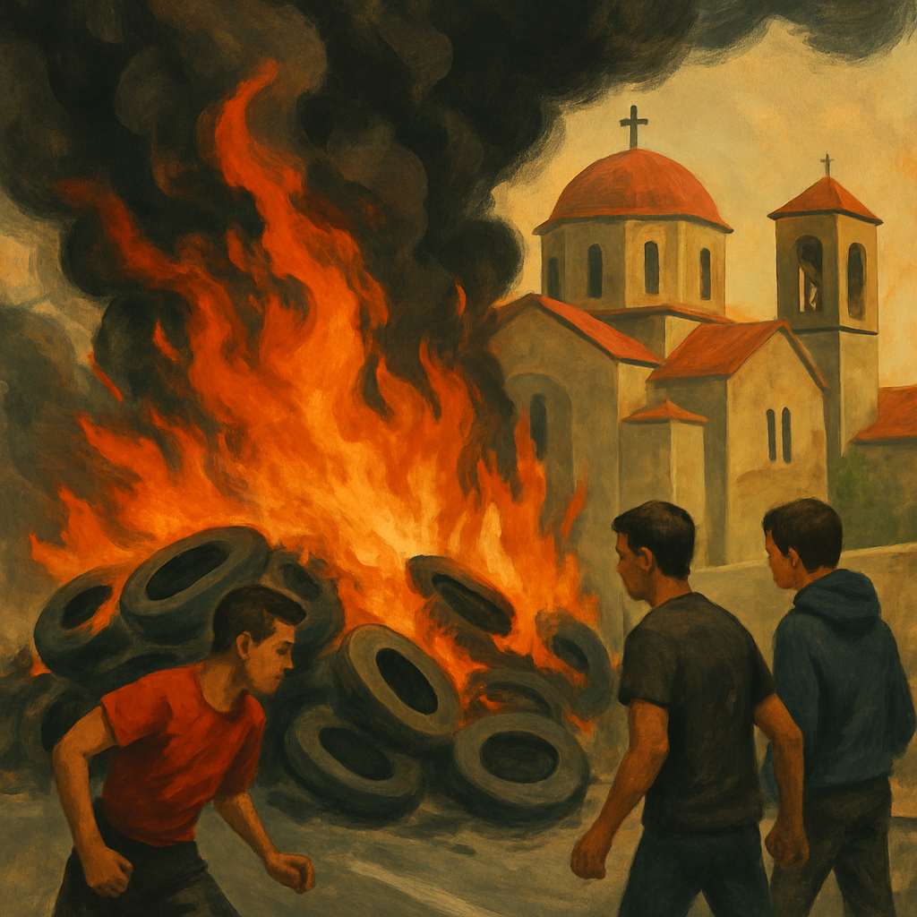 Вчера в Лимассоле в районе Меса-Гитонья перед местной церковью разгорелся пожар.