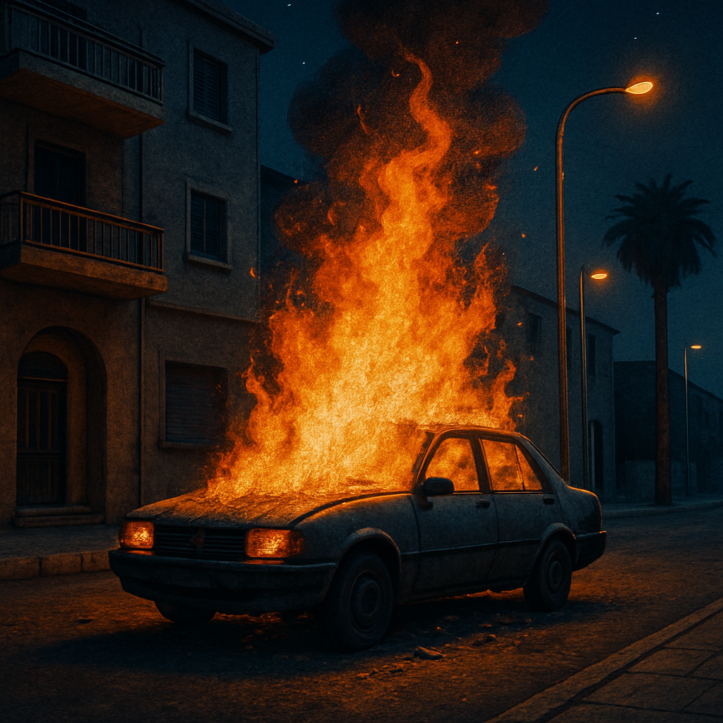 Ночью в Лимассоле сгорел автомобиль, который был обездвижен в течение недели из-за поломки двигателя.