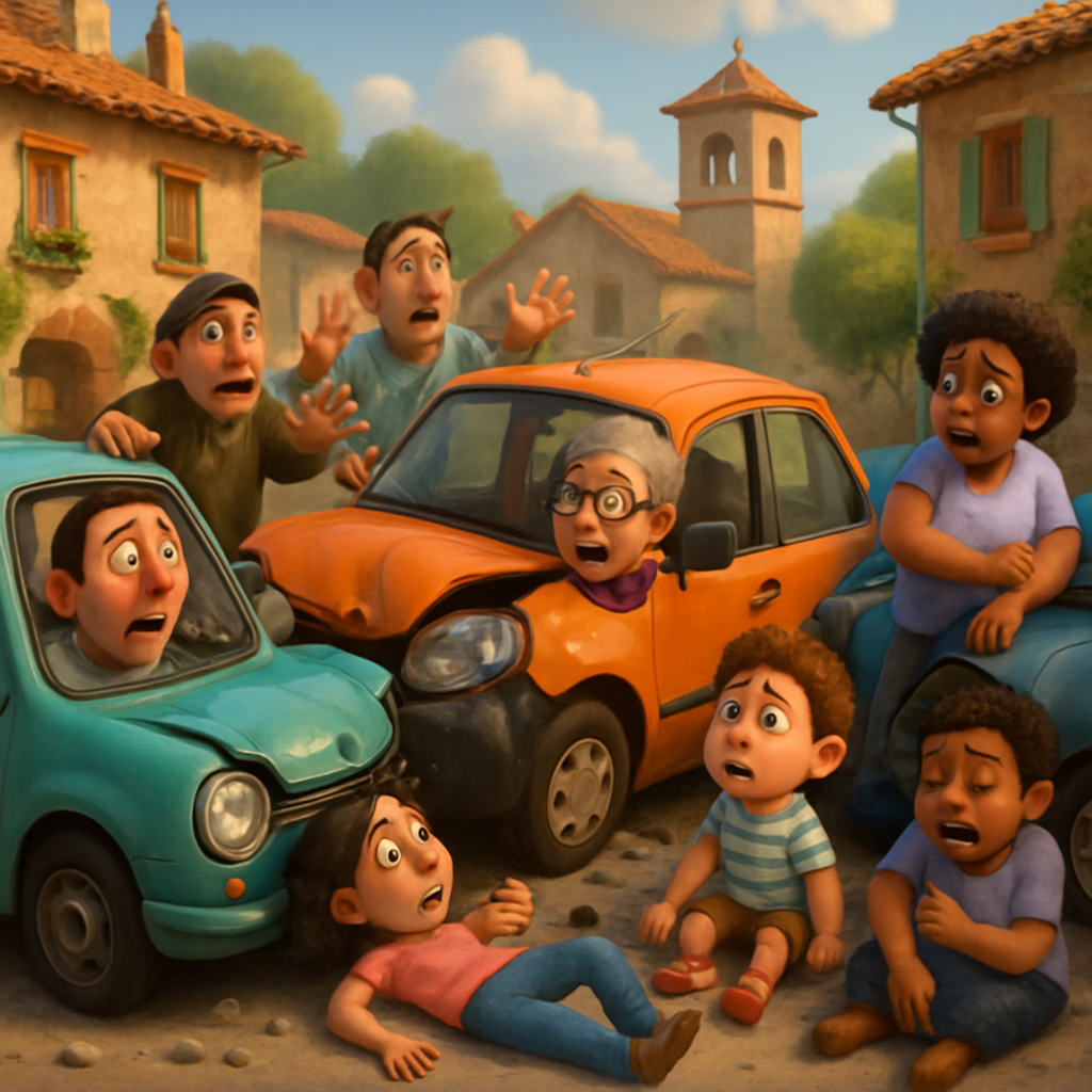 En la aldea de Evrihu, tres coches chocaron y ocho personas resultaron heridas.