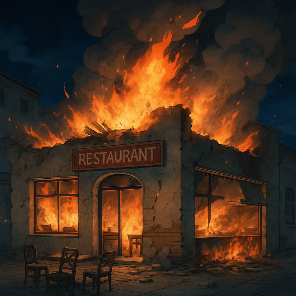 There was an explosion and fire at a restaurant in Nicosia at night, presumably due to a gas leak.