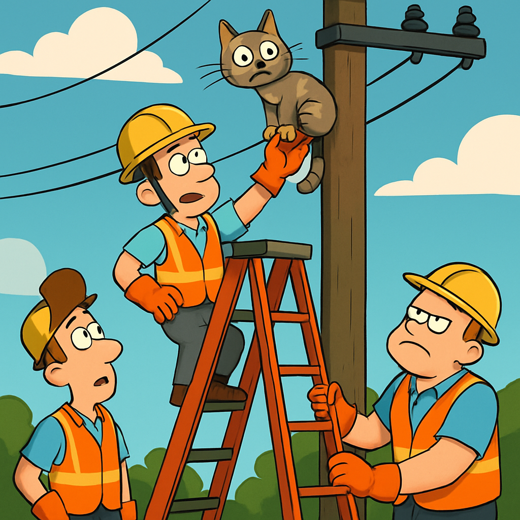 На Кипре бригада электриков сняла со столба застрявшего кота.