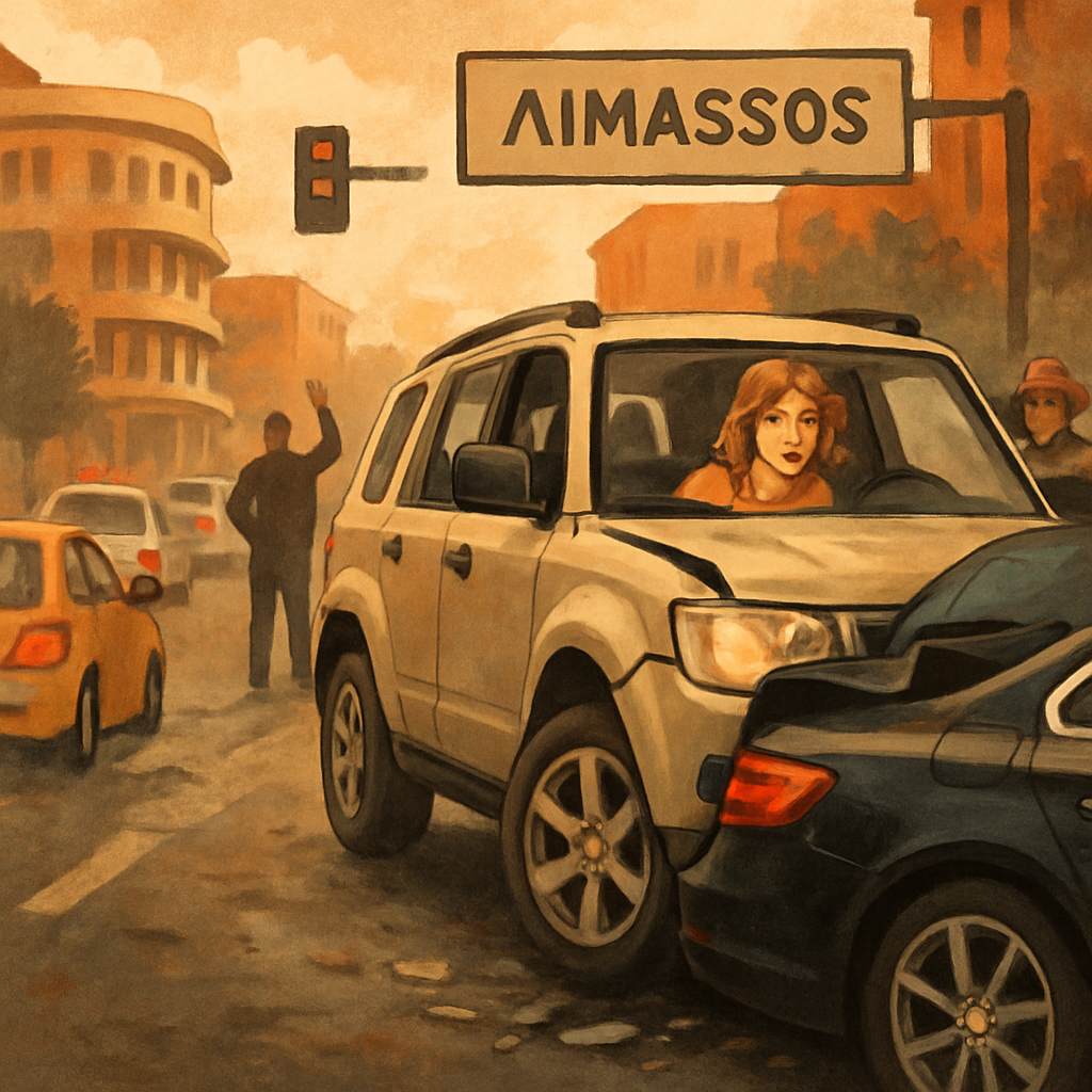 В центре Лимассола женщина на джипе врезалась в припаркованный роскошный автомобиль, перекрыв дорогу и вызвав хаос на месте происшествия.