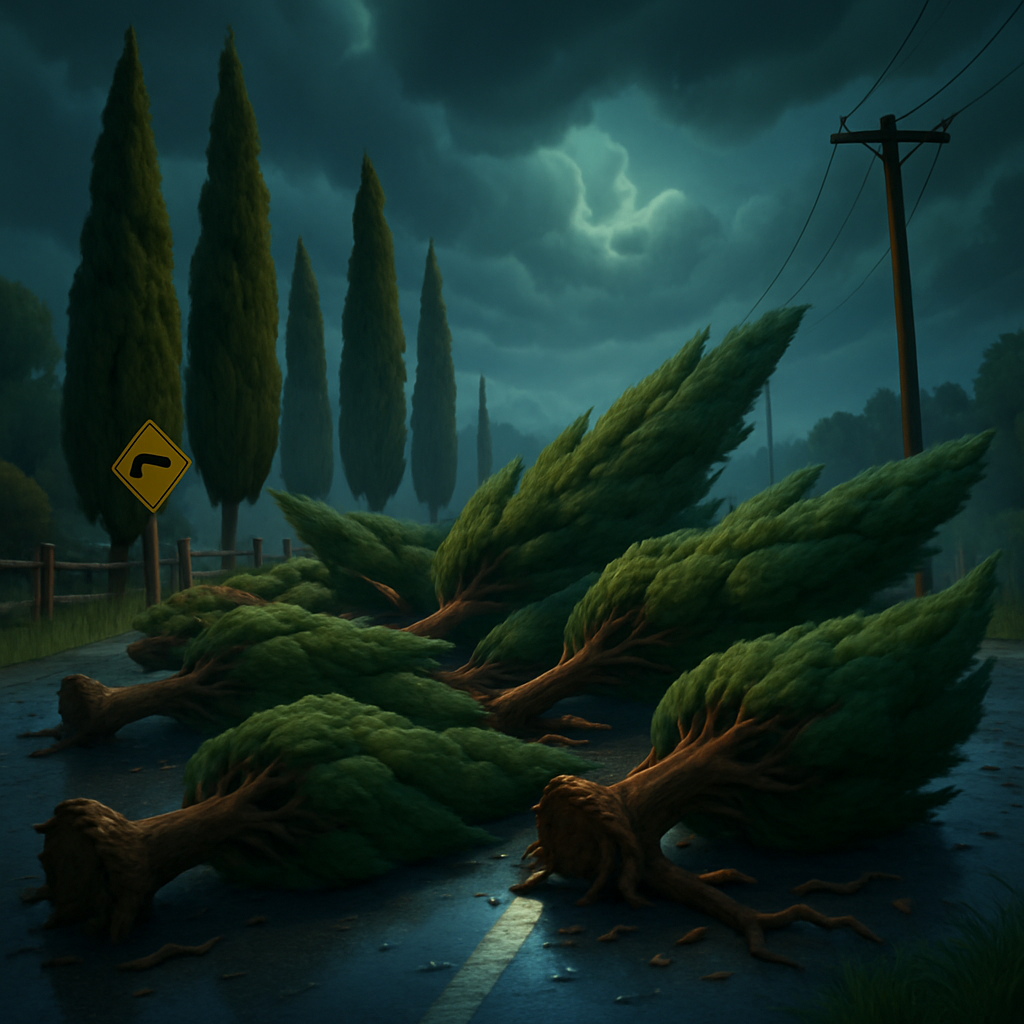 10 кипарисов высотой 2-2,5 метра повалило в течение ночи в районе Протараса и Паралимни.