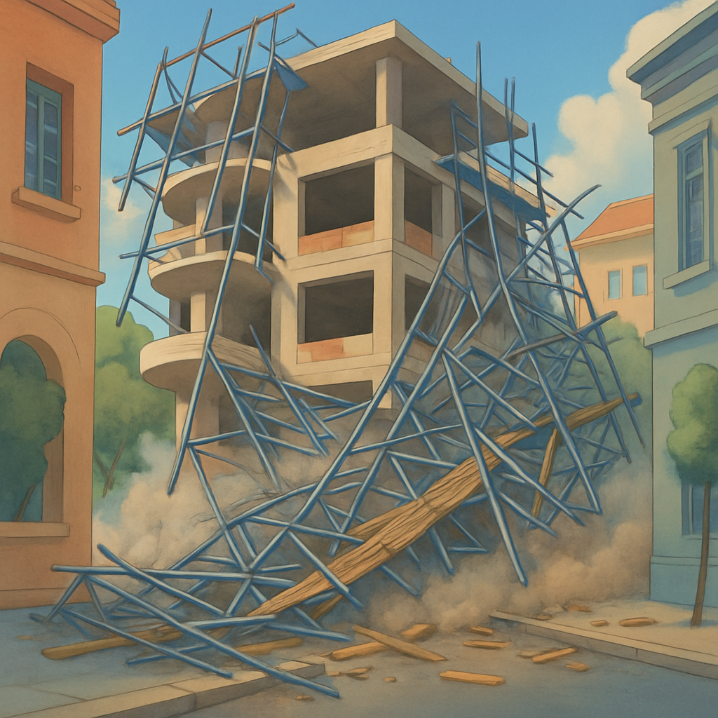 In the center of Nicosia, scaffolding collapsed on a multi-story unfinished building.