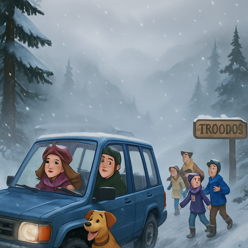 On Saturday, many residents of Cyprus headed to the Troodos mountains despite snow, fog, and light rain.